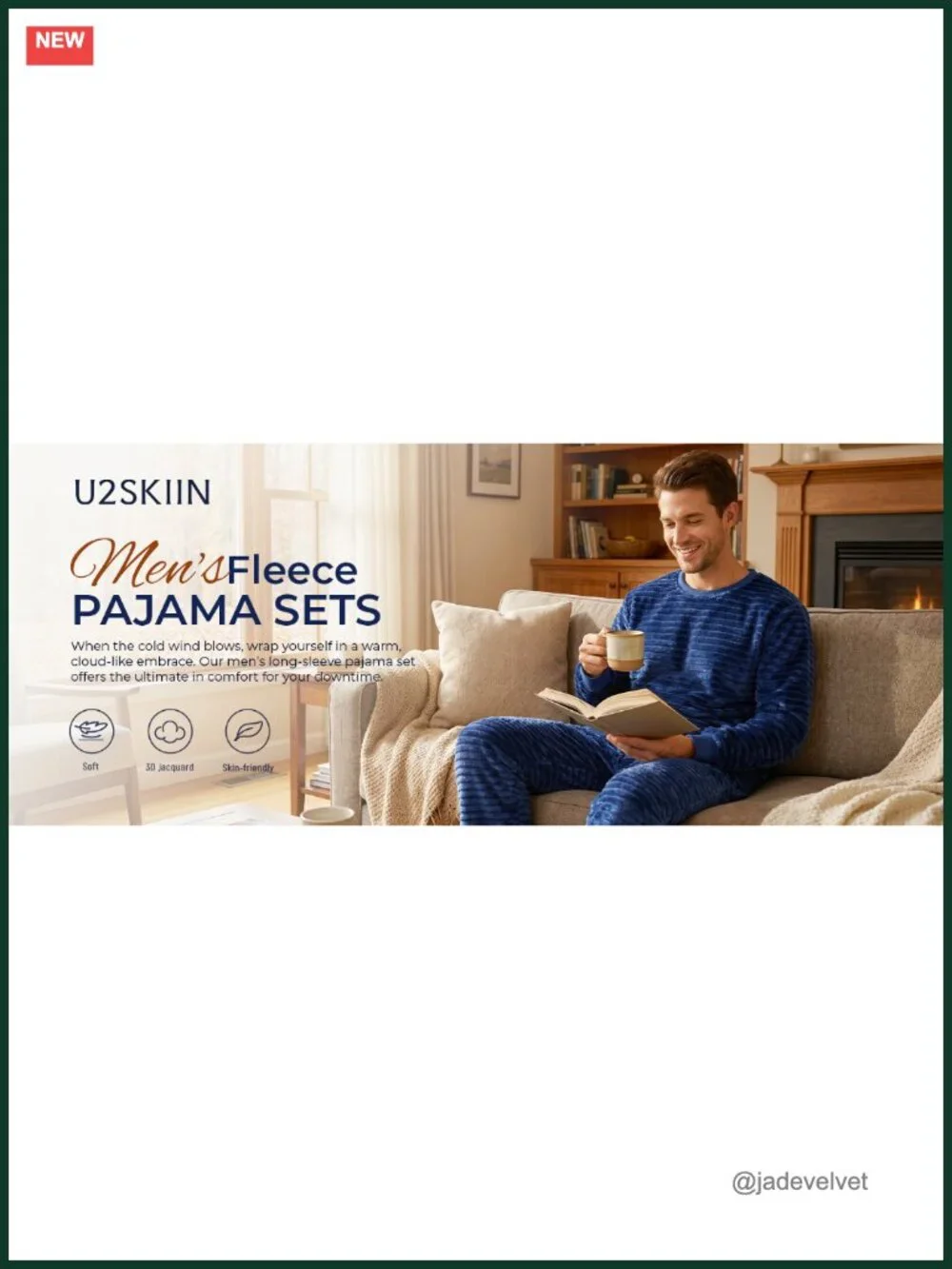 Men's Fleece Pajama Set Long Sleeve Lounge Crew Neck Warm Winter Loungewear
